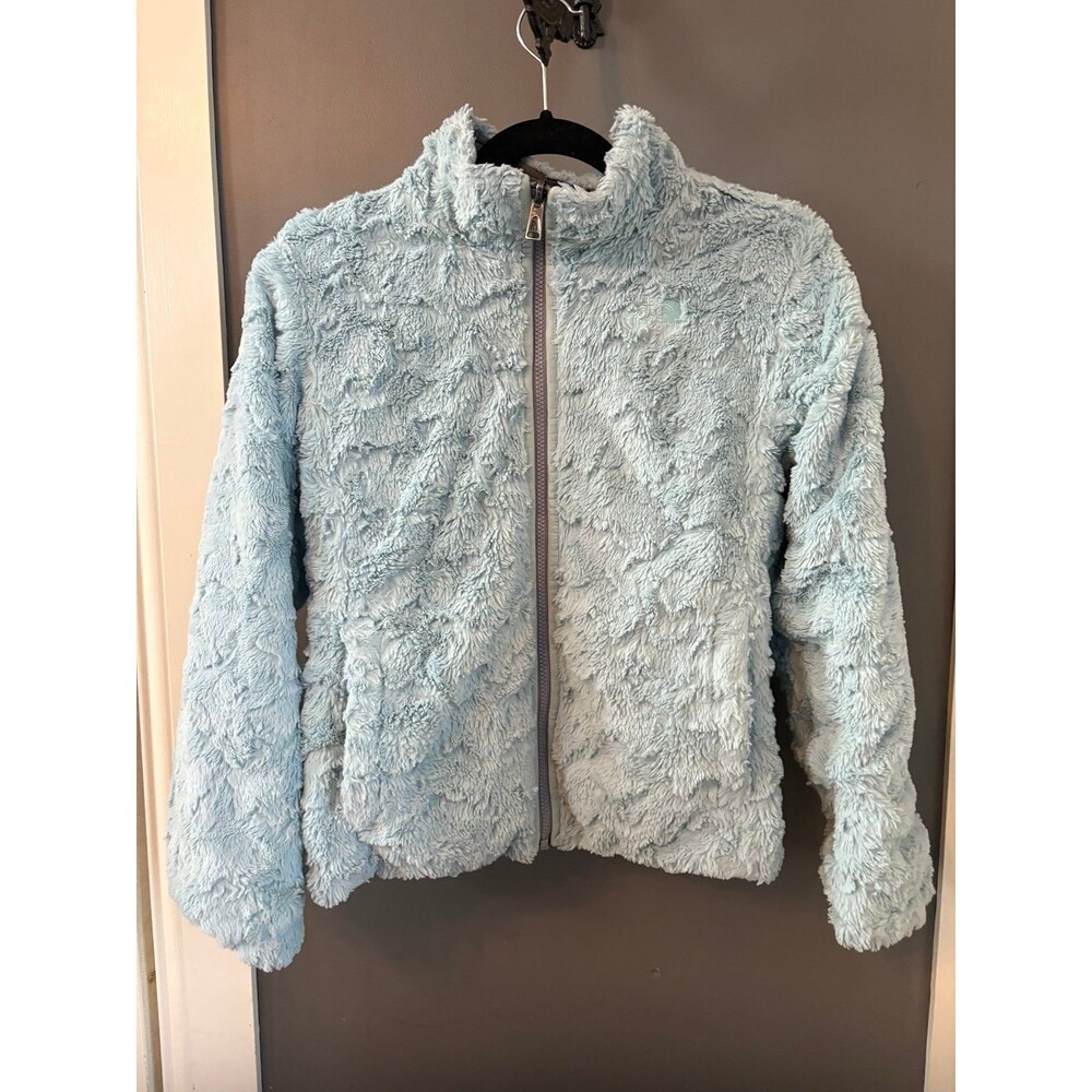 North face mossbud swirl girls large 14/16 gray blue reversible jacket coat